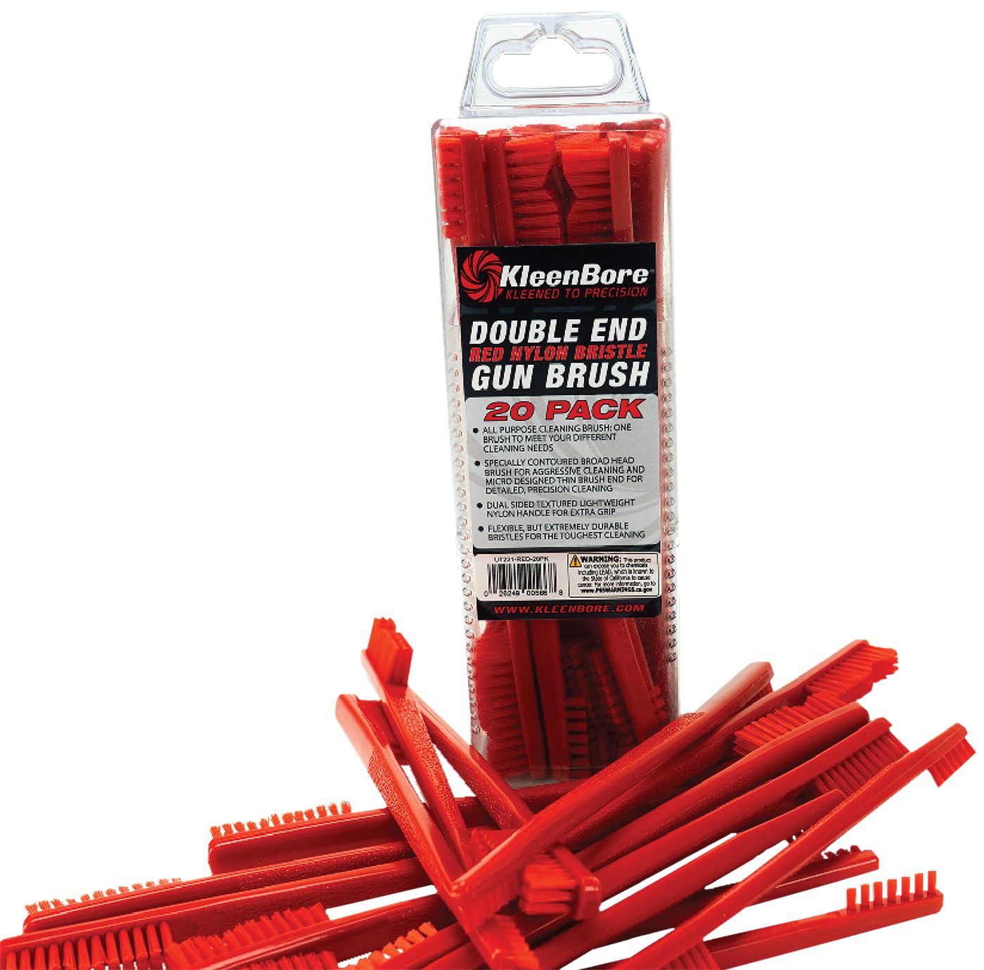 Kleen Bore UT221RED20PK Double End Brush Utility Red Nylon 20 Pack