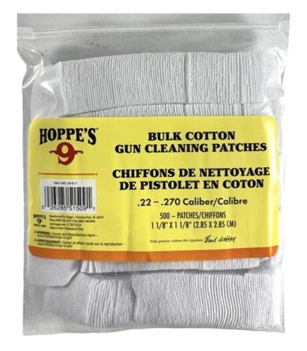 Hoppe's 1202S Gun Cleaning Patches Cloth 22-270 Cal 1.125in Cotton 500 Per view 2