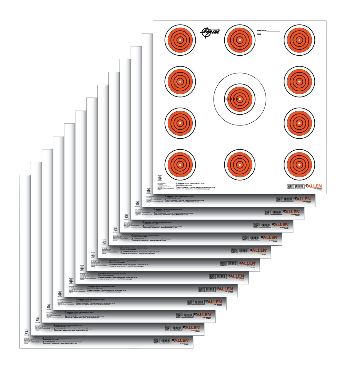 Allen EZ-Aim 15245 Paper Targets Indoor Spot Hanging 12in x Orange/White 13
