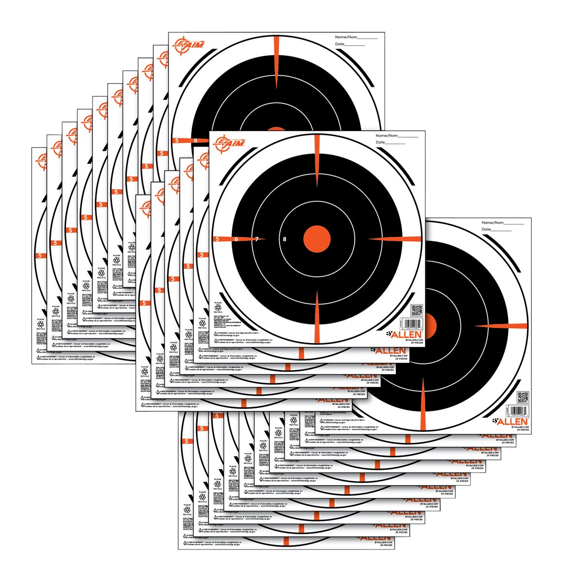 EZ-Aim 15246 Bullseye Hanging 8" x 8" Black/Orange/ White 26 Per Pack