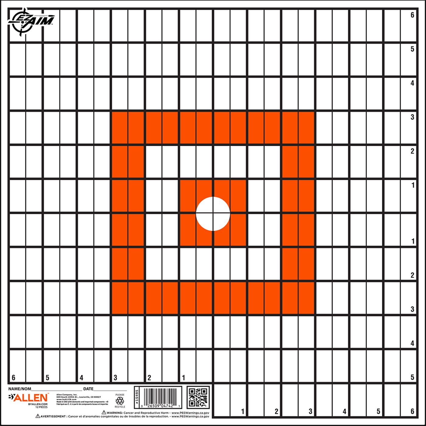 Allen EZ-Aim 15495 Grid Target Paper Hanging 12inx12in Orange/White 12 Per