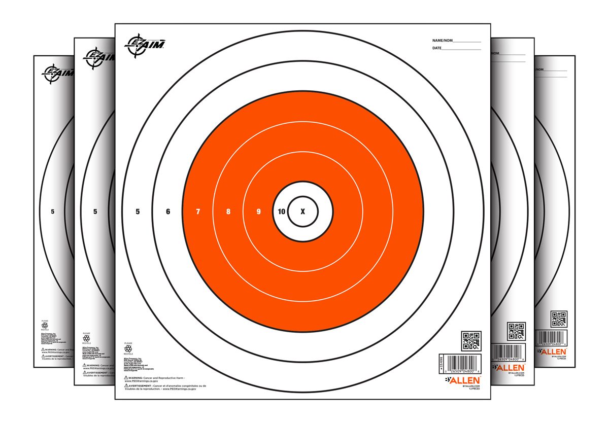 Allen EZ-Aim 15496 Bullseye Paper Hanging 12in x White/Orange 12 Per Pack