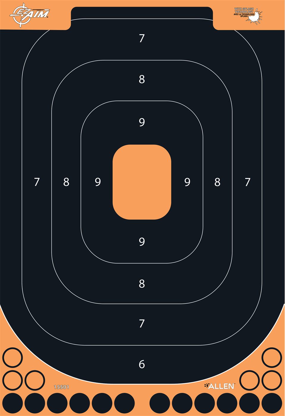 Allen Adhesive Splash Handgun Training Target 12x18in Orange and Black 5/ct
