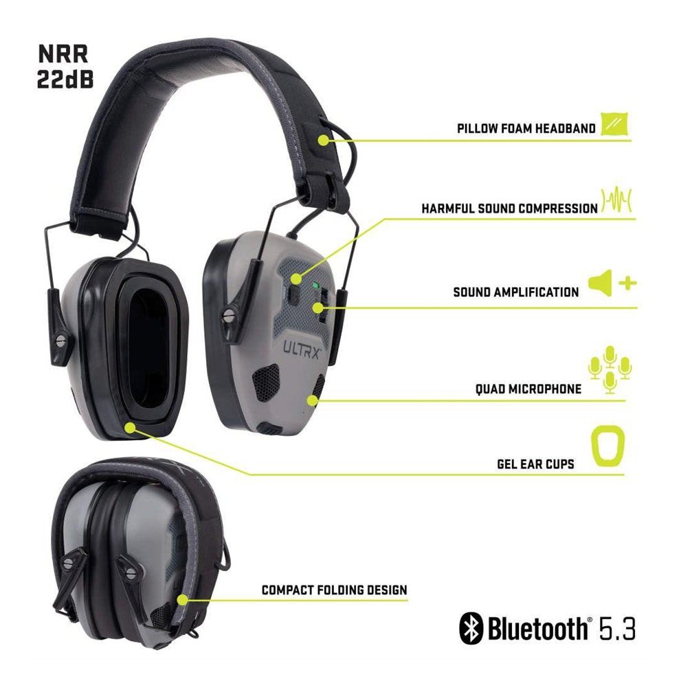 Allen ULTRX Bionic Fuse Bluetooth Electronic Ear Muffs 22dB Cement Grey view 3