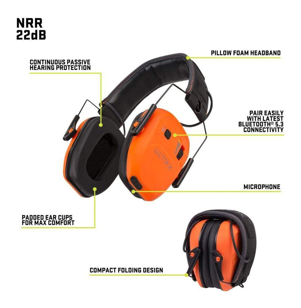 Allen ULTRX Bionic Bluetooth Passive Ear Muffs 22dB Brave Orange view 2