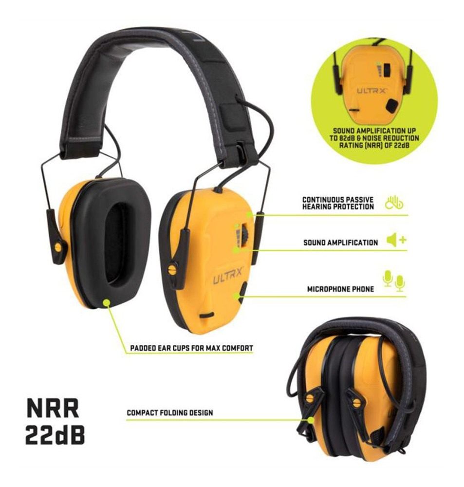 Allen ULTRX Bionic Electronic Ear Muffs 22dB Yellow view 2