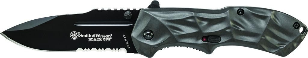S/Wesson Black OPS Knife 3.4in Serrated Blade Liner Lock Assisted Open BOX