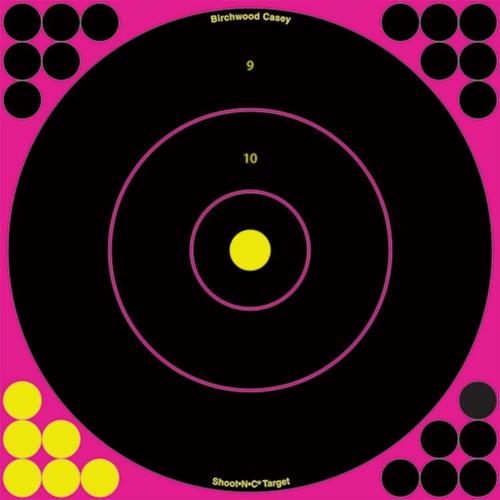 Birchwood Casey Shoot-N-C 8in Pink Bull's-Eye Reactive Targets - Highly Vis view 2