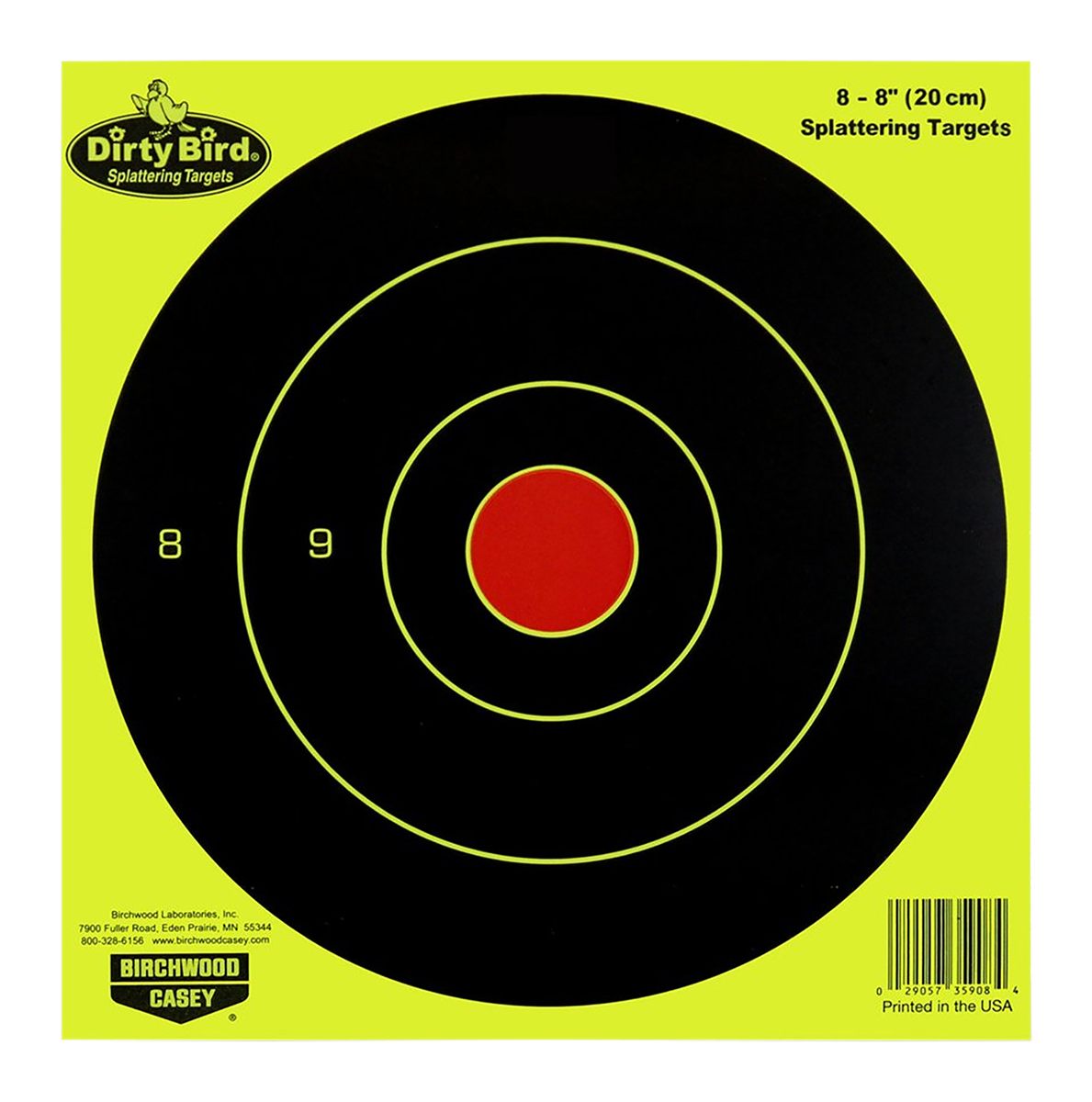 Birchwood Casey Dirty Bird Chartreuse Bull's-Eye Target (Per 50), 8-Inch