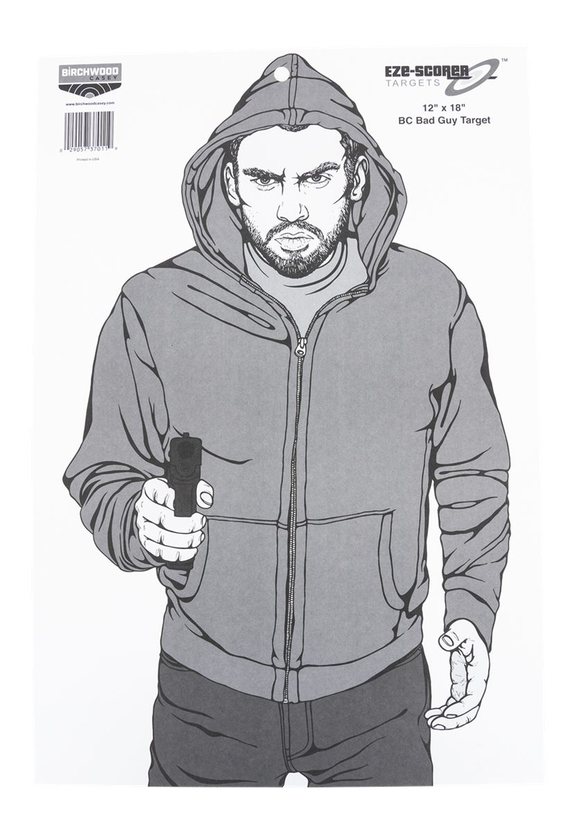 Birchwood Casey 12in x 18in Eze-Scorer Bad Guy Shoot-Up Brilliant White Pap
