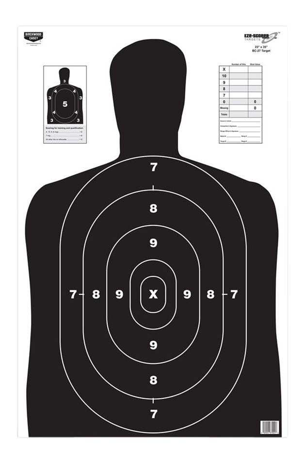 Birchwood Casey 37021 EZE-Scorer BC-27 Silhouette Paper Target 23in x 35in