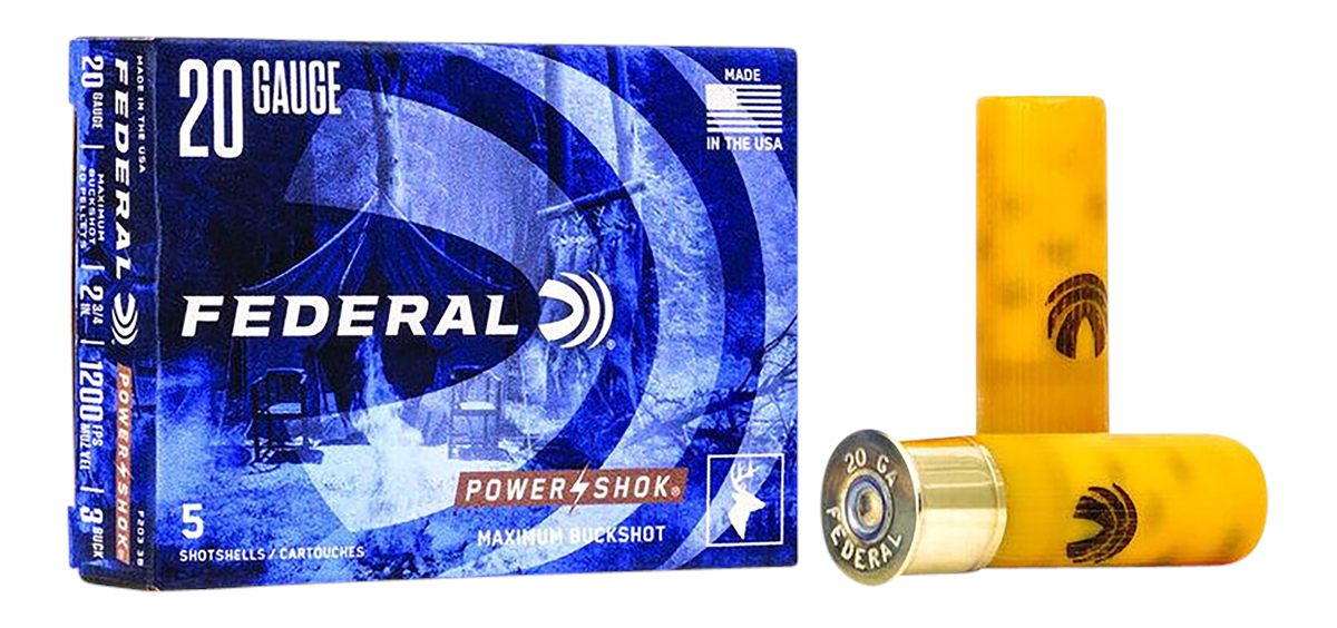 Federal F2033B Power-Shok Magnum 20 Gauge 2.75in Pellets 1oz 3 BuckShot 5 P