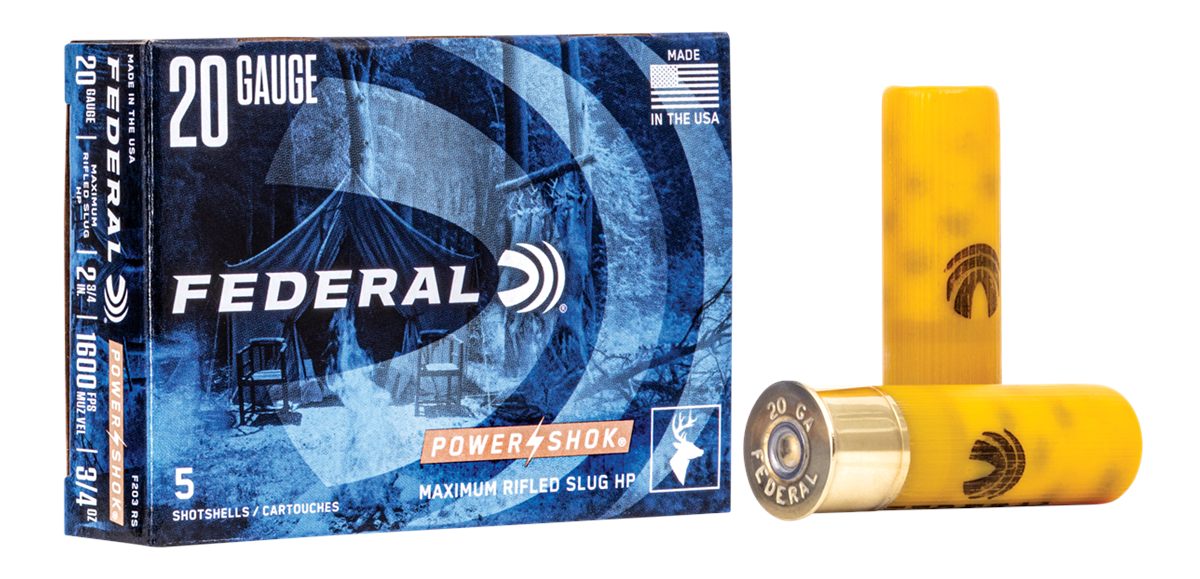 Federal Ammo F203RS Power-Shok 20 Gauge 2.75in 3/4oz Rifled SlugShot 5 Per