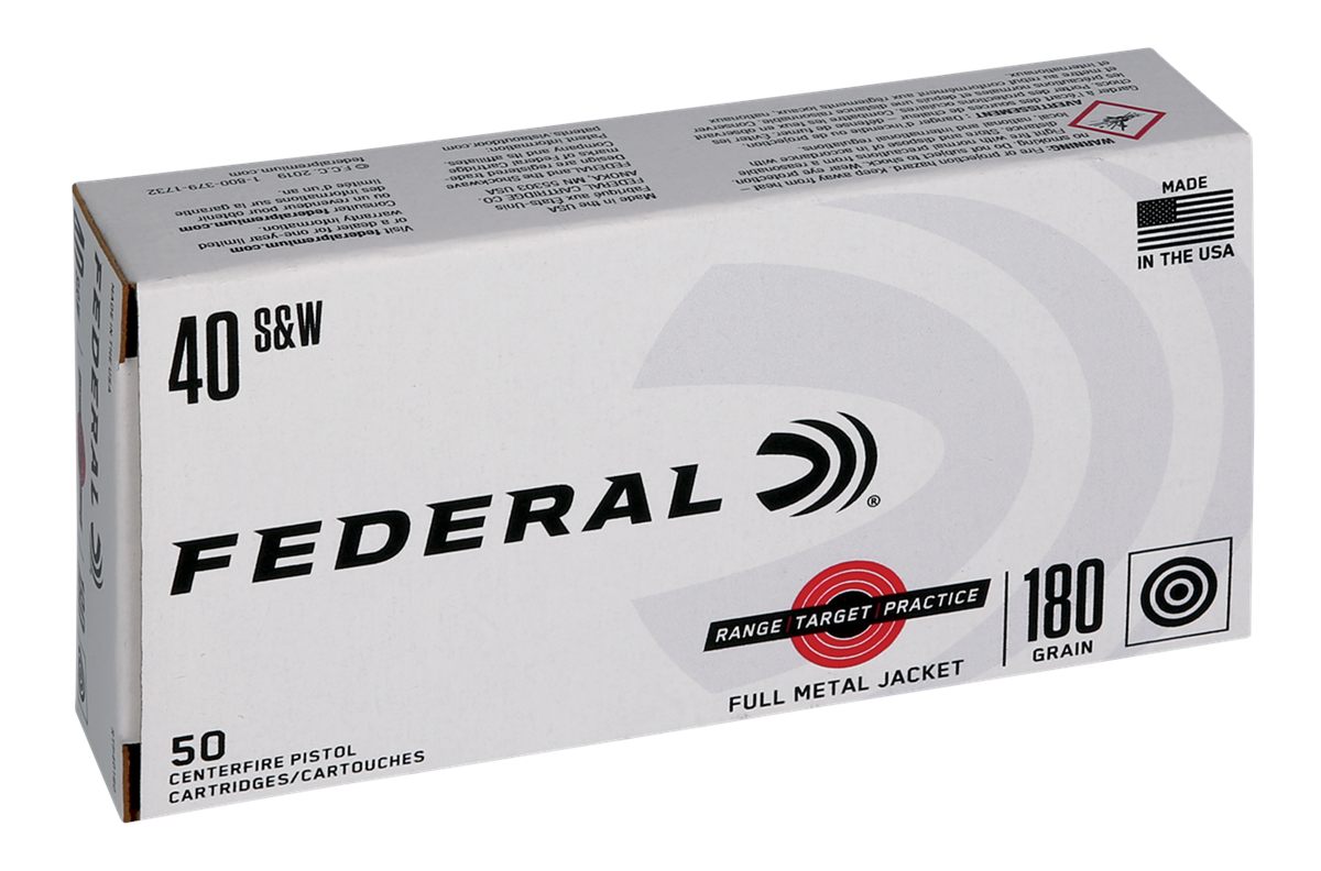 Federal RTP40180 Range Target 40S W 180gr Full Metal Jacket 50 Per Box/20 C