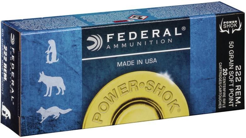 Federal 222A Power-Shok 222 Rem 50gr Jacketed Soft Point 20 Per Box/10 Case view 2