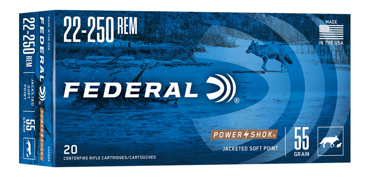 Federal 22250A Power-Shok 22-250 Rem 55gr Jacketed Soft Point 20 Per Box/10