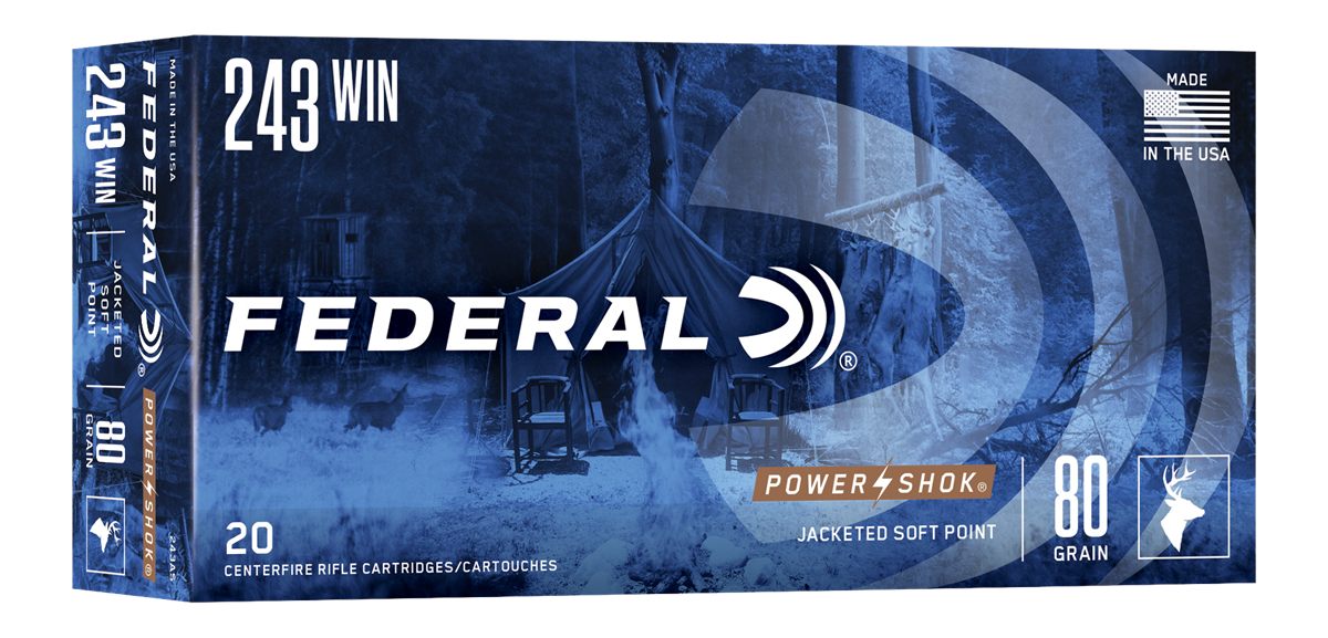 Federal 243AS Power-Shok 243 Win 80gr Jacketed Soft Point 20 Per Box/10 Cas
