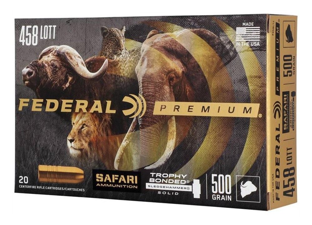 Federal Cartridge Premium Cape-Shok Rifle Ammunition .458 Lott 500 gr Tbss