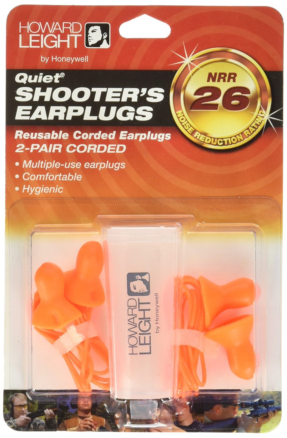 Howard Leight by Honeywell Quiet Corded Reusable Shooting Earplugs, 2-Pairs