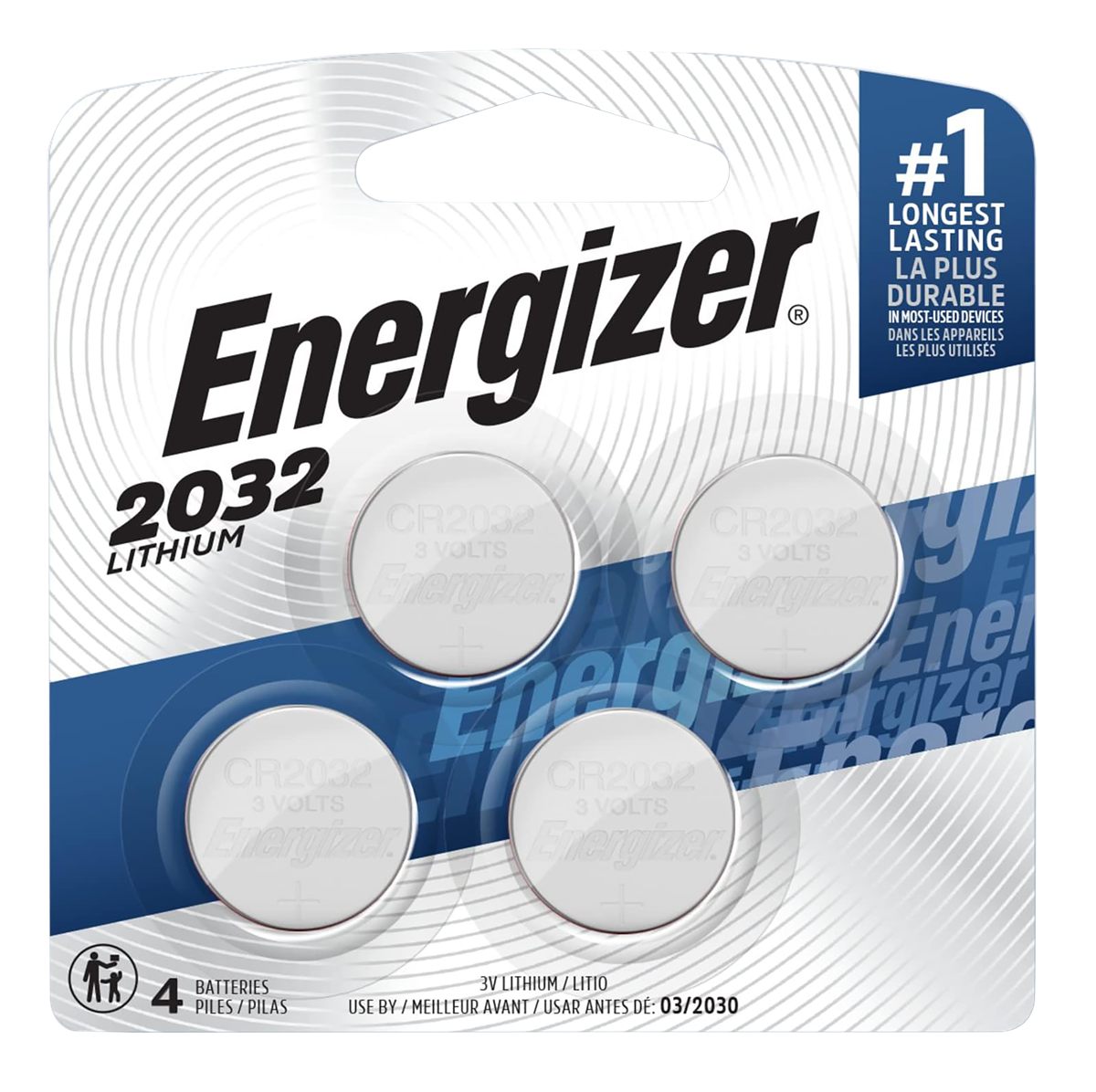 Rayovac Energizer 2032BP4C3 CR2032 Lithium Battery Silver 3.0 V 235 mAh, Qt