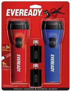 Energizer Battery Eveready Flashlight Set (2pk) Uses 1D OR AA Each Led Blue