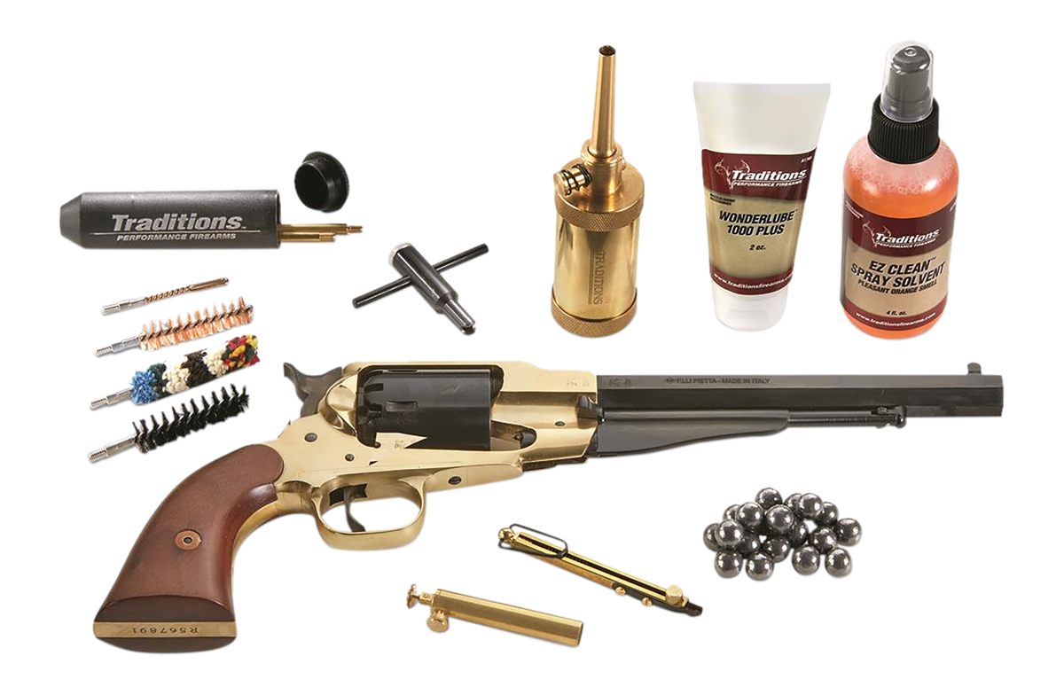 Traditions FRS18581 1858 Army SAO 44 Cal 8in 6 Shot Brass Blued Barrel/Blue view 2