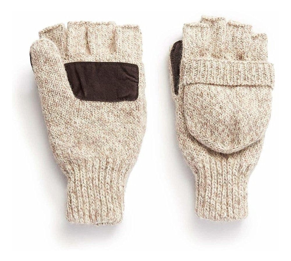 HOT Shot Mens The Sentry Wool Fingerless Pop-Top Mittens Oatmeal, Insulated