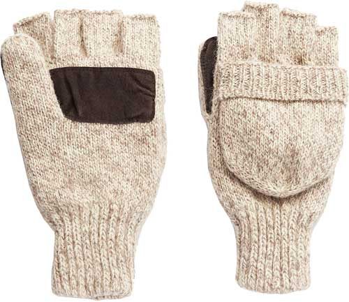 HOT Shot Mens The Sentry Wool Fingerless Pop-Top Mittens Oatmeal, Insulated view 2