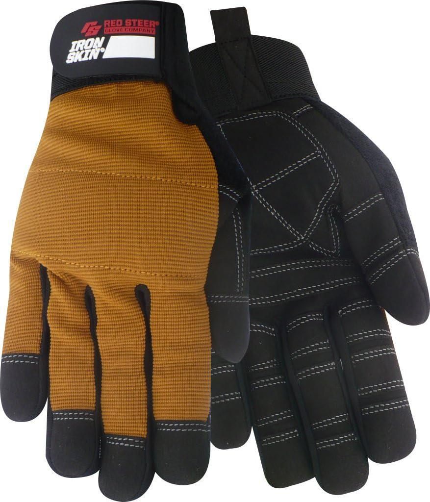 Red Steer Glove Ironskin Tradesman XL Synthetic Leather Palm Breathable Bac