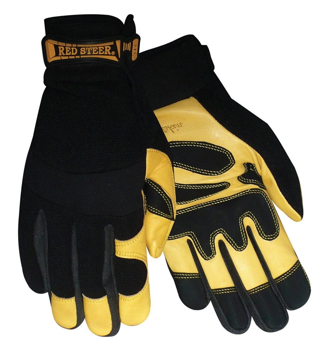 Red Steer Glove 174L Hybrid Driver Grain Goatskin PVC Palm Golden, Large