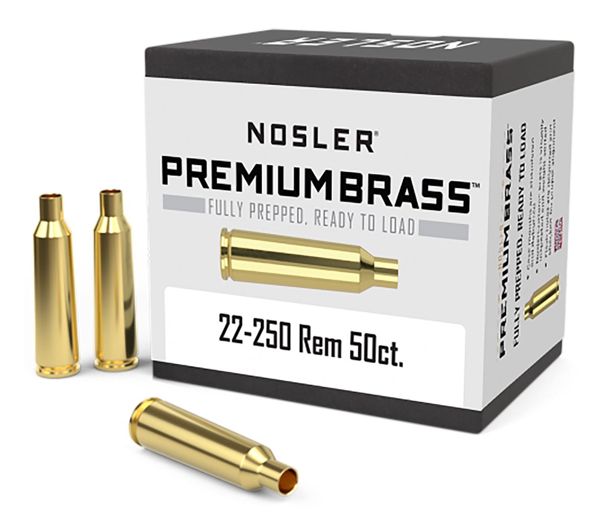 Nosler Bullets 10065 Premium Brass Unprimed Cases 22-250 Rem Rifle 50/Box