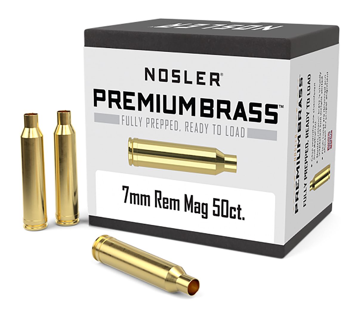 NOSLER 10185 Premium Brass Unprimed Cases 7mmRemMag Rifle 50/Box