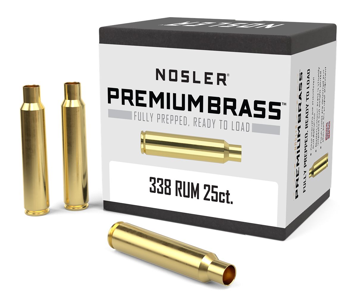 Nosler Bullets 11912 Premium Brass Unprimed Cases 338RUM 25 Count