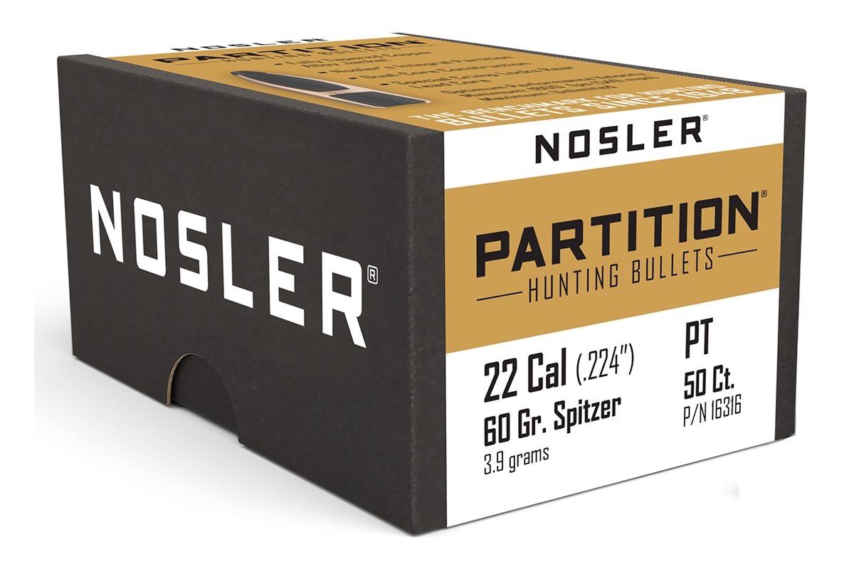NOSLER Partition Rifle Bullets .22 cal .224in 60 gr SPT 50/ct