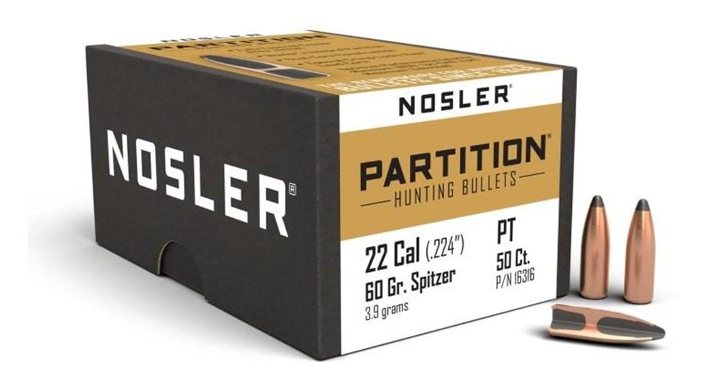 NOSLER Partition Rifle Bullets .22 cal .224in 60 gr SPT 50/ct view 3