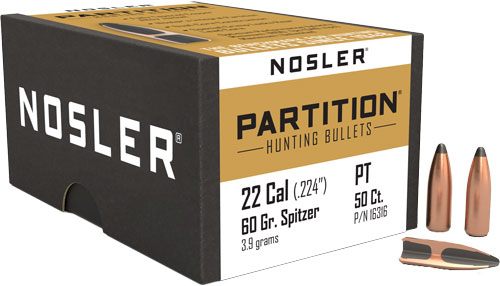 NOSLER Partition Rifle Bullets .22 cal .224in 60 gr SPT 50/ct view 5