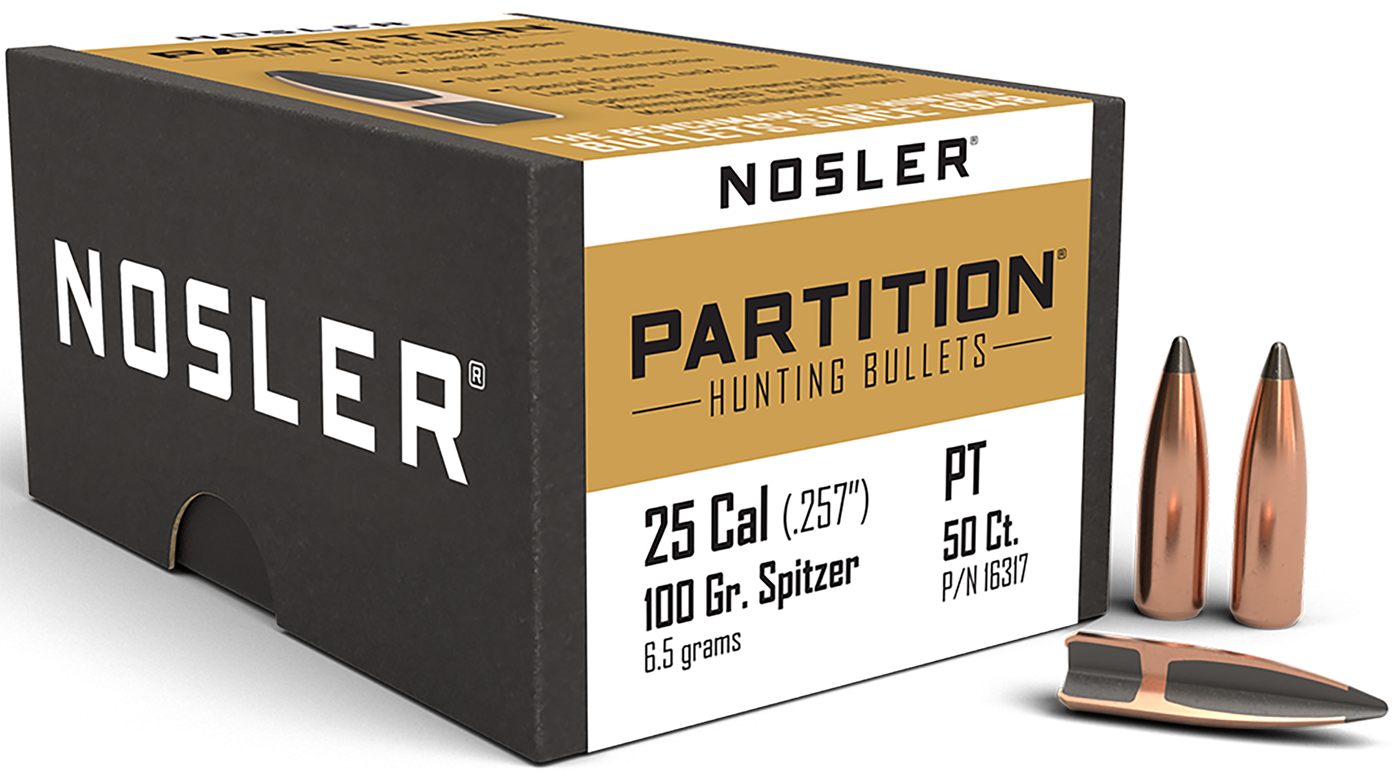 NOSLER Partition Rifle Bullets .25 cal .257in 100 gr SPT 50/ct