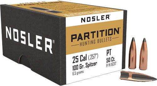 NOSLER Partition Rifle Bullets .25 cal .257in 100 gr SPT 50/ct view 5