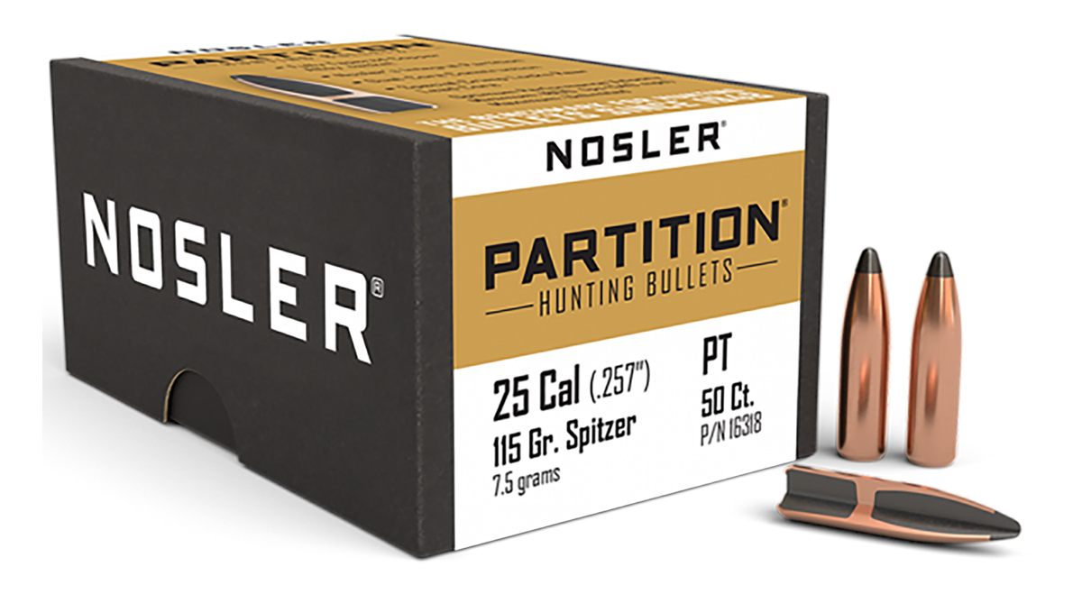 NOSLER Partition Rifle Bullets .25 cal .257in 115 gr SPT 50/ct
