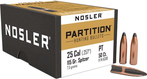 NOSLER Partition Rifle Bullets .25 cal .257in 115 gr SPT 50/ct view 4