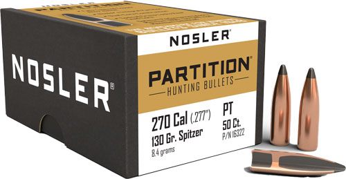 NOSLER Bullets Partition Rifle .270 cal .277in 130 gr SPT 50/ct view 3