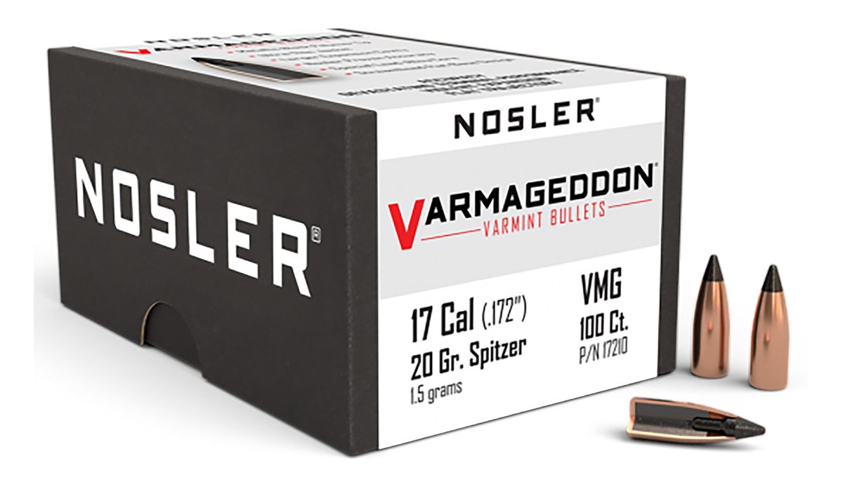 NOSLER VarMageddon Rifle Bullets .17 cal .172in 20 gr FB-Tipped 100/ct