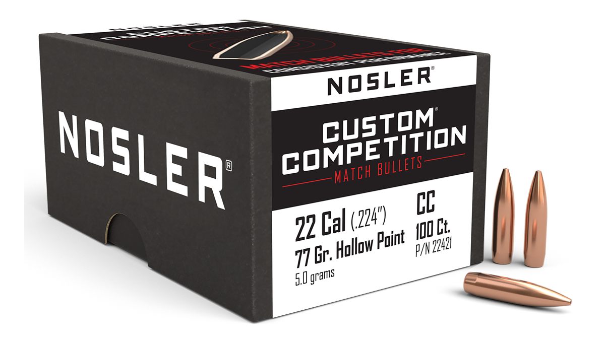 Nosler Bullets 22421 Custom Competition 22 Cal 77gr Hollow Point Boat Tail