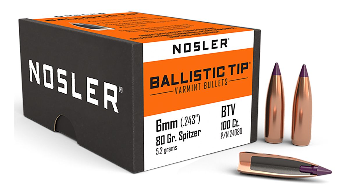 NOSLER Ballistic Tip Varmint Rifle Bullets 6mm .243in 80 gr SBT-SB 100/ct