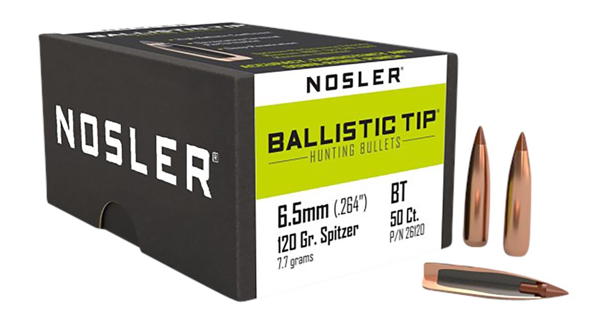 NOSLER Ballistic Tip Hunting Rifle Bullets 6.5mm .264in 120 gr SBT-Btip 50/