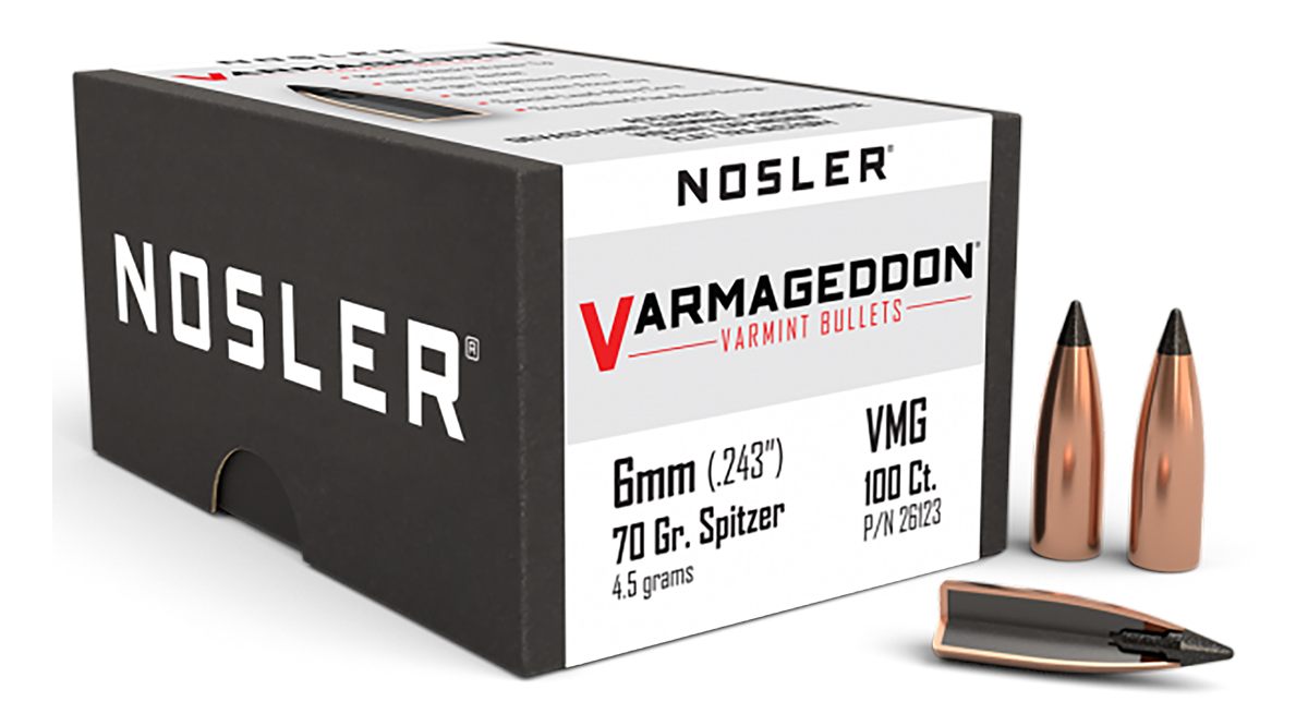 NOSLER VarMageddon Rifle Bullets 6mm .243in 70 gr FB-Tipped 100/ct