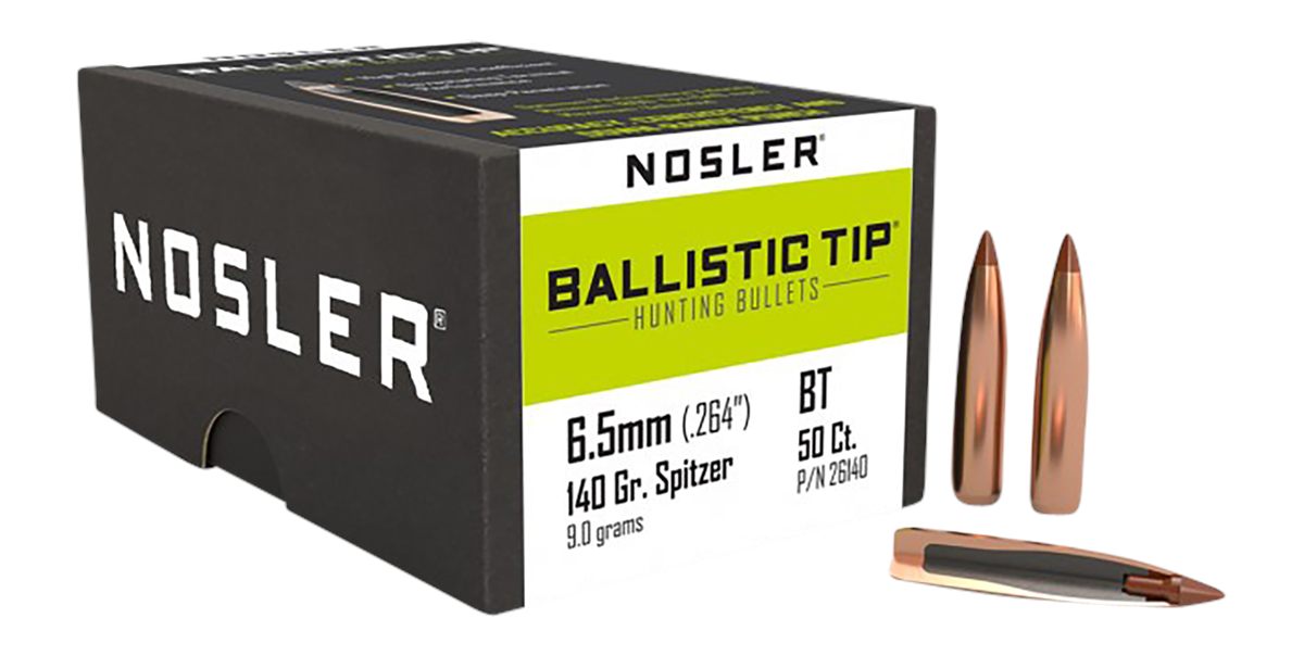 NOSLER Ballistic Tip Hunting Rifle Bullets 6.5mm .264in 140 gr SBT-Btip 50/