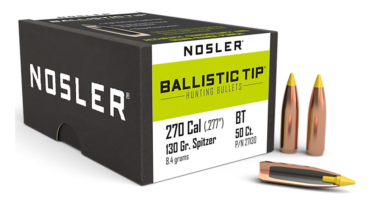 Nosler Ballistic Tip Hunting Rifle Bullets .270 cal .277in 130 gr SBT-Btip