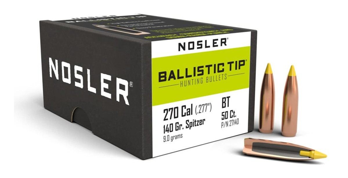 Nosler Bullets Ballistic Tip Hunting Rifle .270 cal .277in 140 gr SBT-Btip
