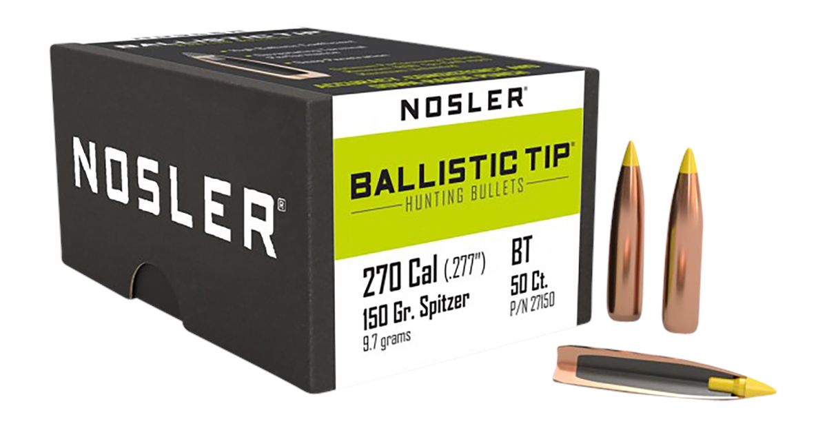Nosler Ballistic Tip Hunting Rifle Bullets .270 cal .277in 150 gr SBT-Btip